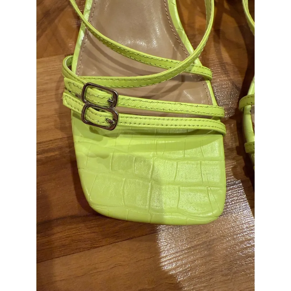 Steve Madden Heeled Sandals Strappy Dressy Square Toe Neon Green 11 Y2K NWT prep - Image 3