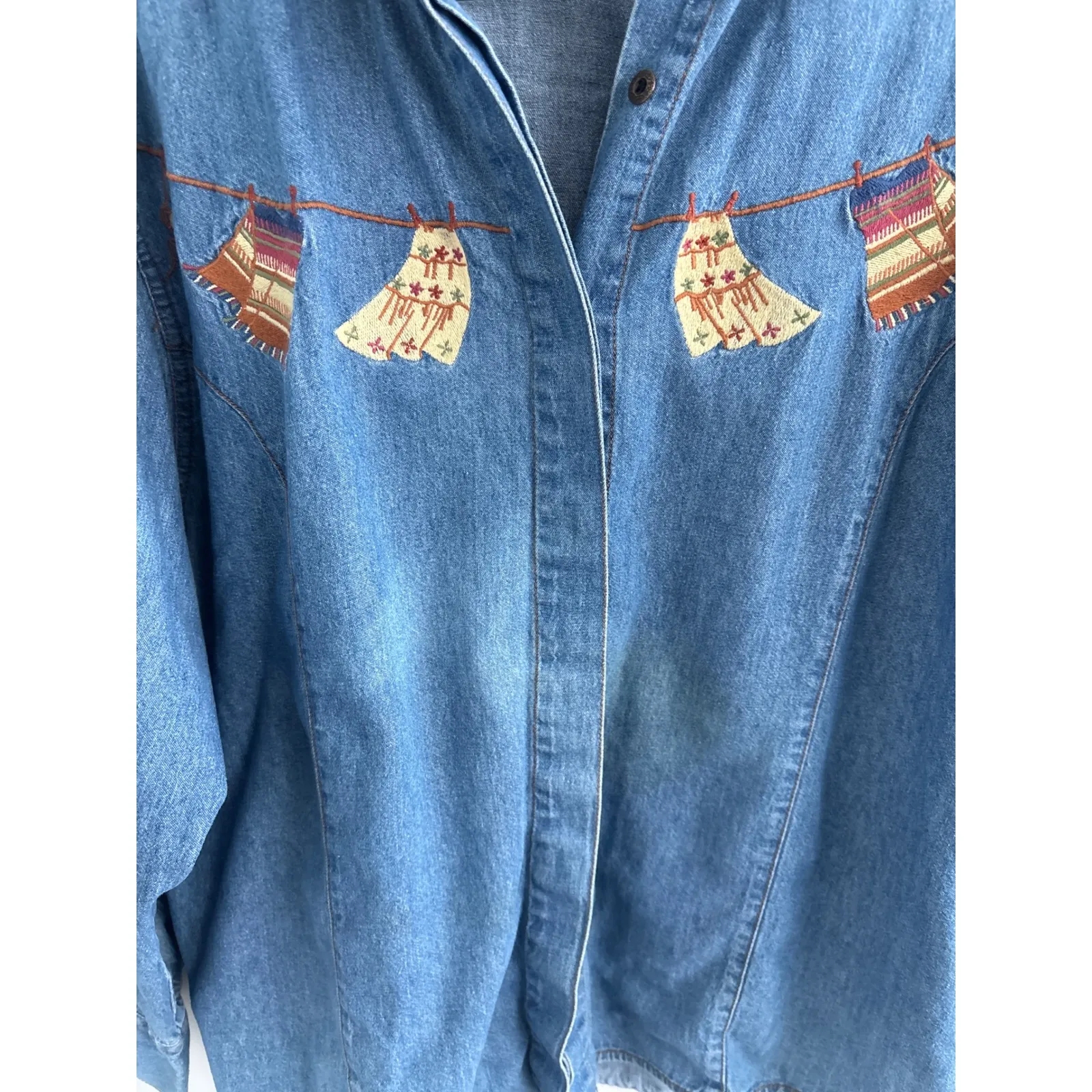 Vintage Embroidered Denim‎ Shirt Size Large - Image 2