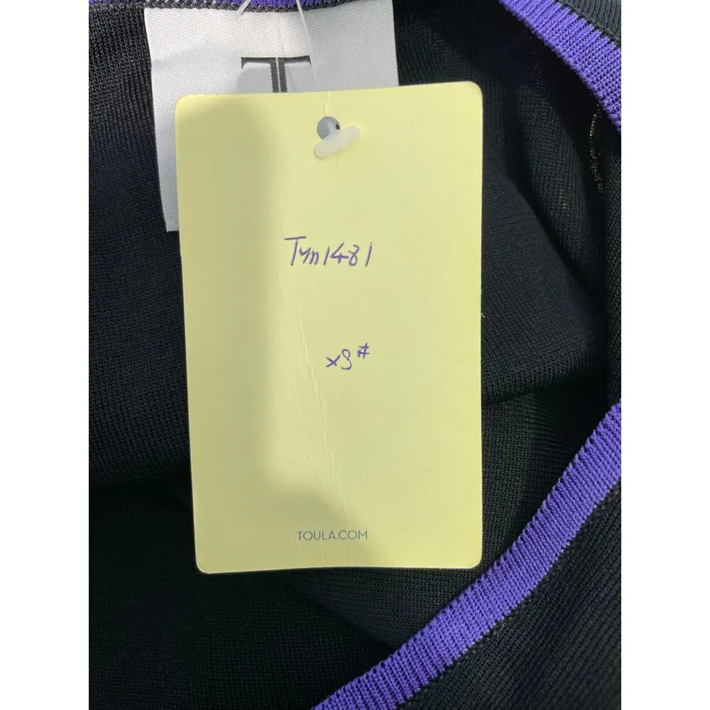 Toula Tank Top XS Black Purple Trim Cropped Preppy Country Club Summer NWT - Image 5