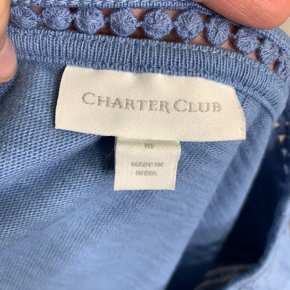 Charter Club Womens Sweater Crochet Detailed Pullover Light Blue Lightweight - Image 11