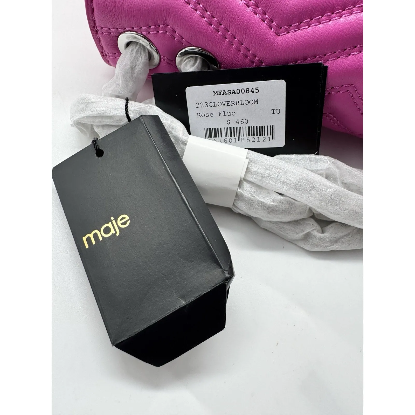 NWT Maje Leather Bag W/ Chain Strap Flou Pink Quilted Logo Small Shoulder Purse - Image 14