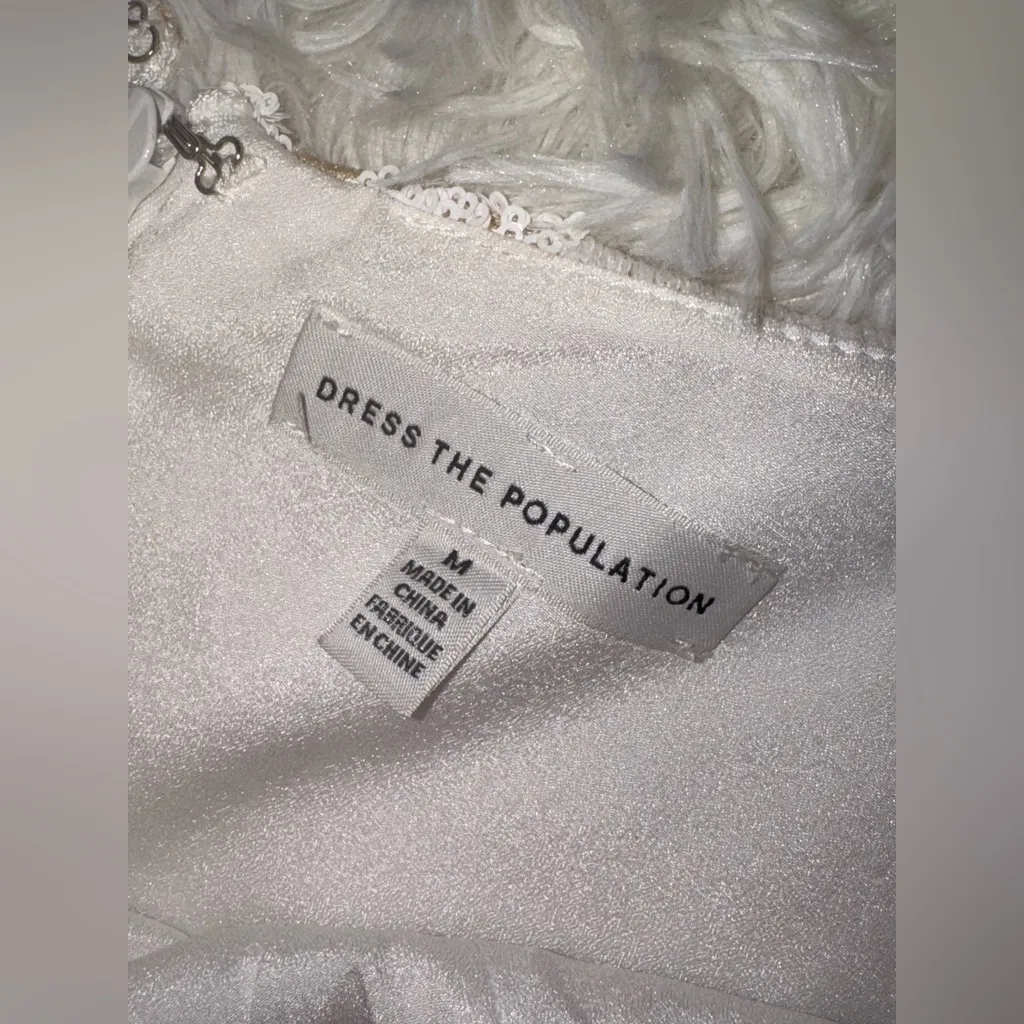 NEW Dress The Population Layla White Sequin fit and flare Dress sz M - Image 10