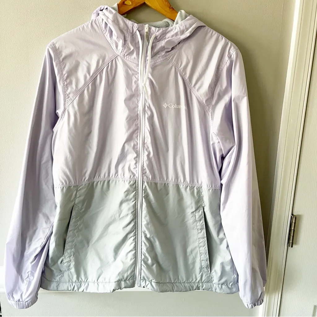 Columbia Fleece Lined Windbreaker Purple Gray Jacket Rain Coat Hooded Medium - Image 2
