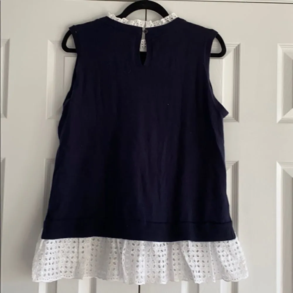 Loft Navy Blue & White Lace Ruffle Sweater Vest - Image 6