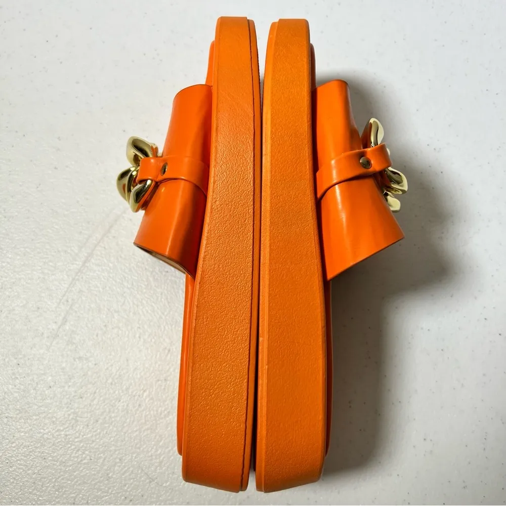 Shein Orange Vegan Leather Gold Chain Slides - Image 5