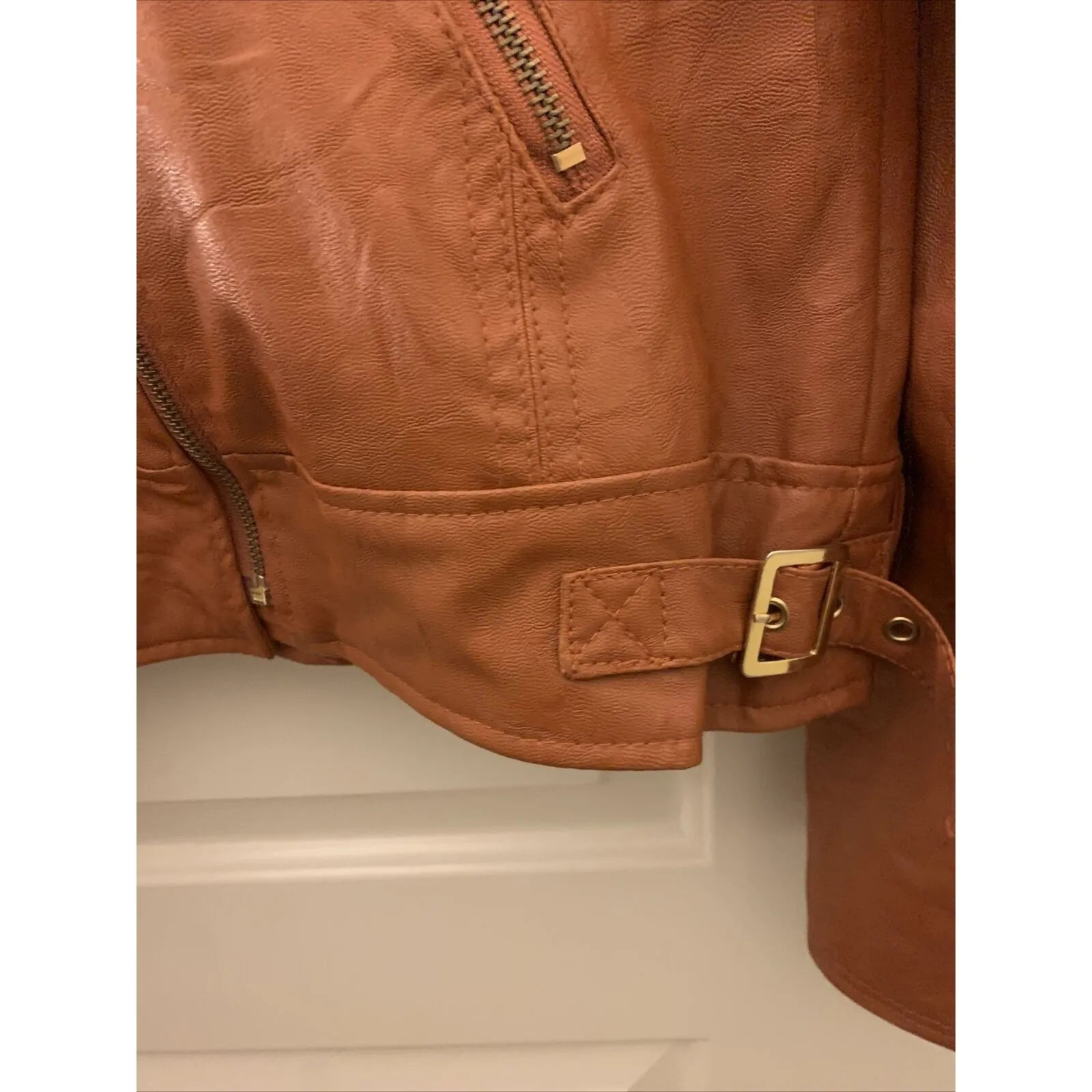 Dereon Women's Moto Biker Jacket Coat Faux Leather Zip Up Size XL Rust Brown - Image 8