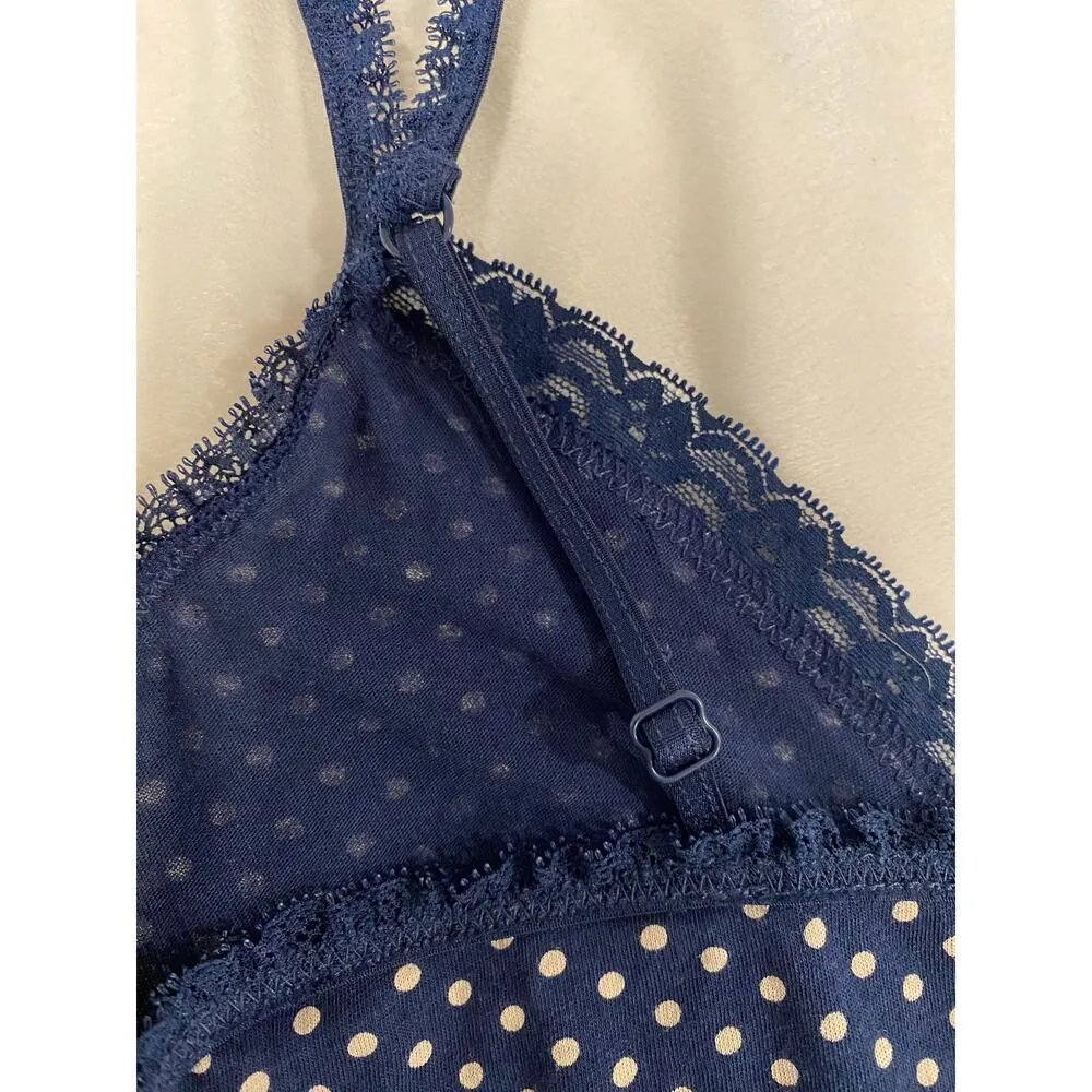 Aerie Sleeveless Lace Trim V Neck Polka Dot Slip Dress Blue Women's Size Medium - Image 8