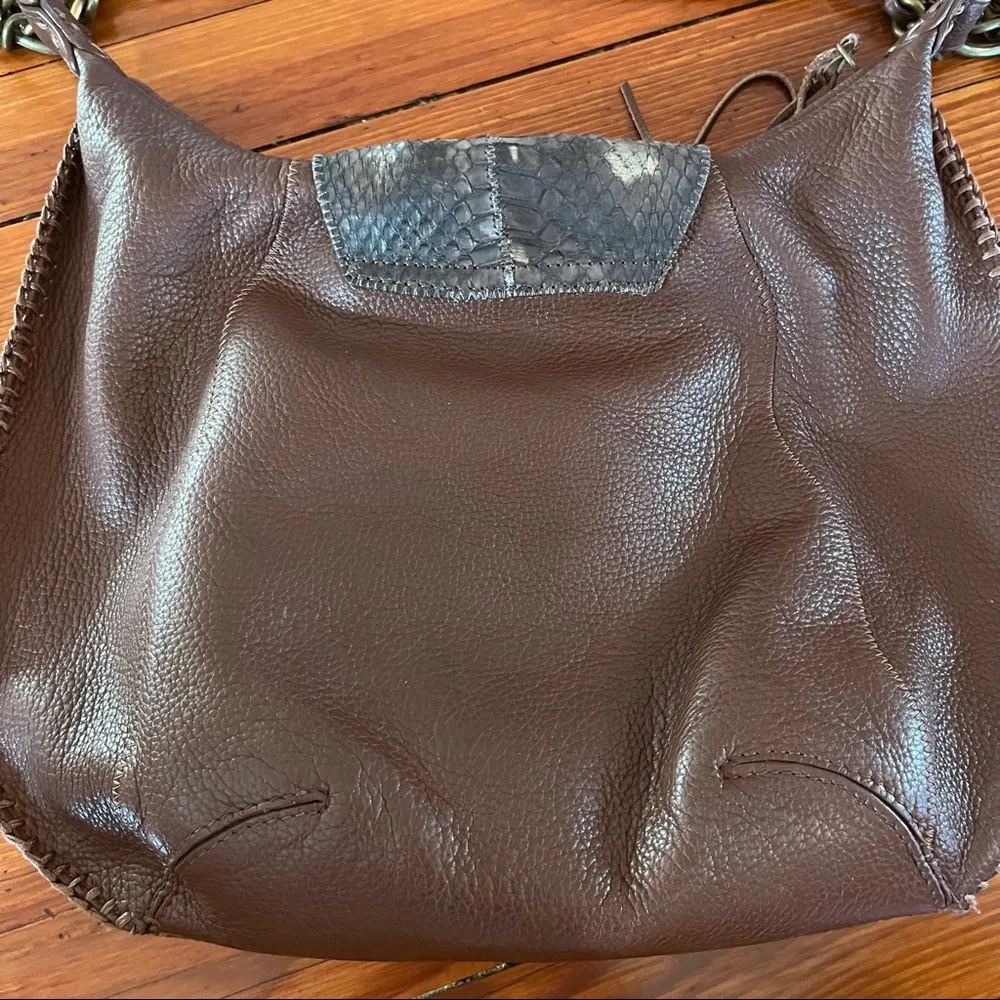 Chi Boho Brown Leather with Snake Skin Handle And Magnetic Snake Skin Closure. - Image 6