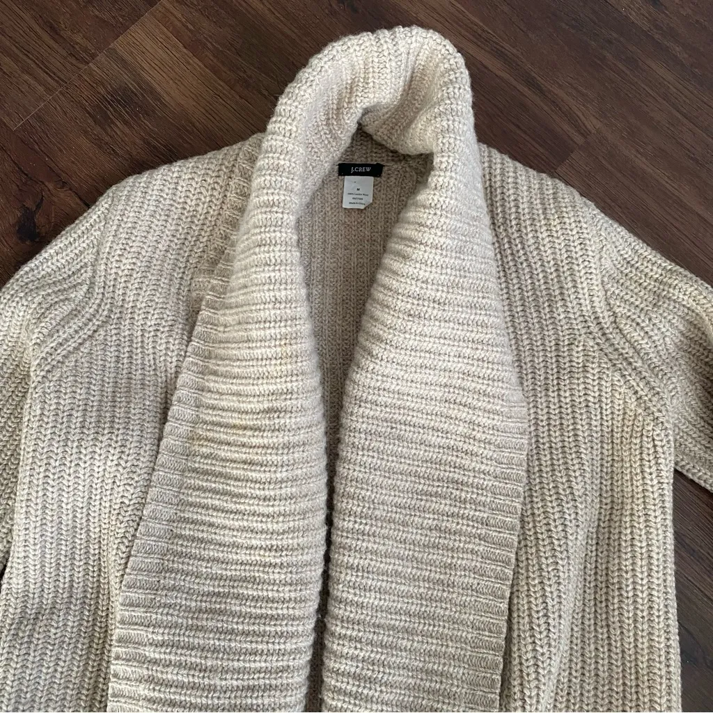 J. Crew 100% Lambs Wool Chunky Knit Open Cardigan Sweater - Image 6