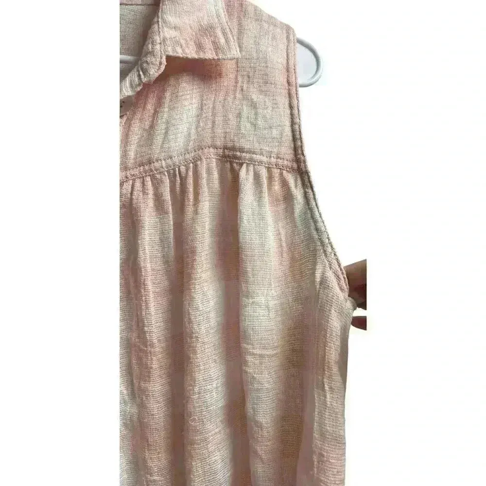 Free People Hey There Sunshine Button Down Pink and White Checks Blouse Medium - Image 7