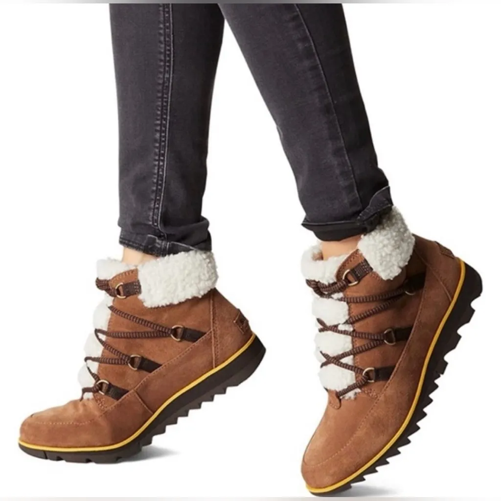 Sorel Harlow Lace Cozy Boot Waterproof Suede Ankle Bootie Women’s Brown Size 10 - Image 3