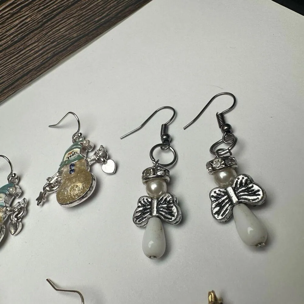 Angel Bear, Christmas Tree, Snowman Etc Pierced Dangle Drop Earrings Lot Of 4 - Image 2
