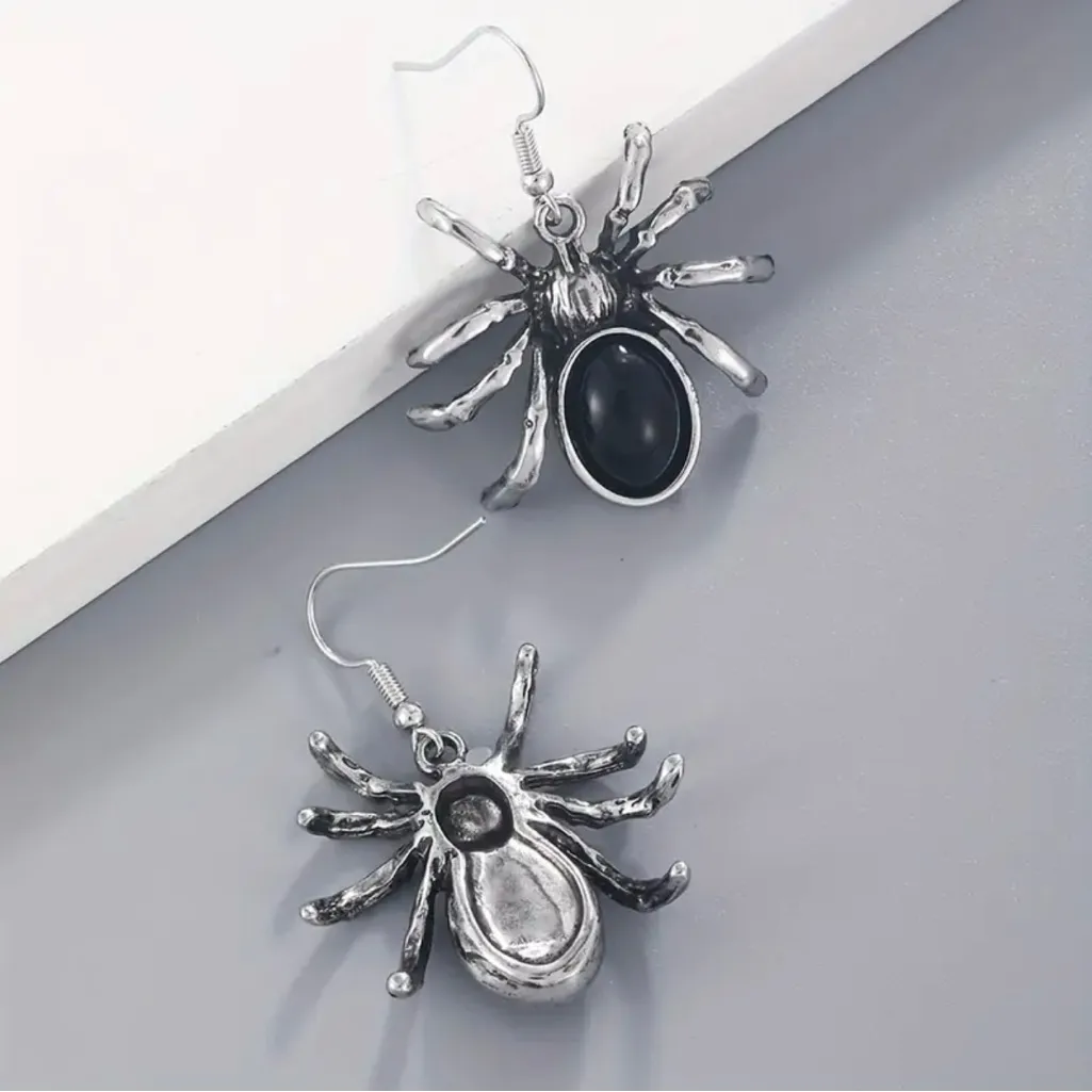 1‎ Pair Of Gothic Style Drop Earrings Horror Spider Design Silver - Image 11