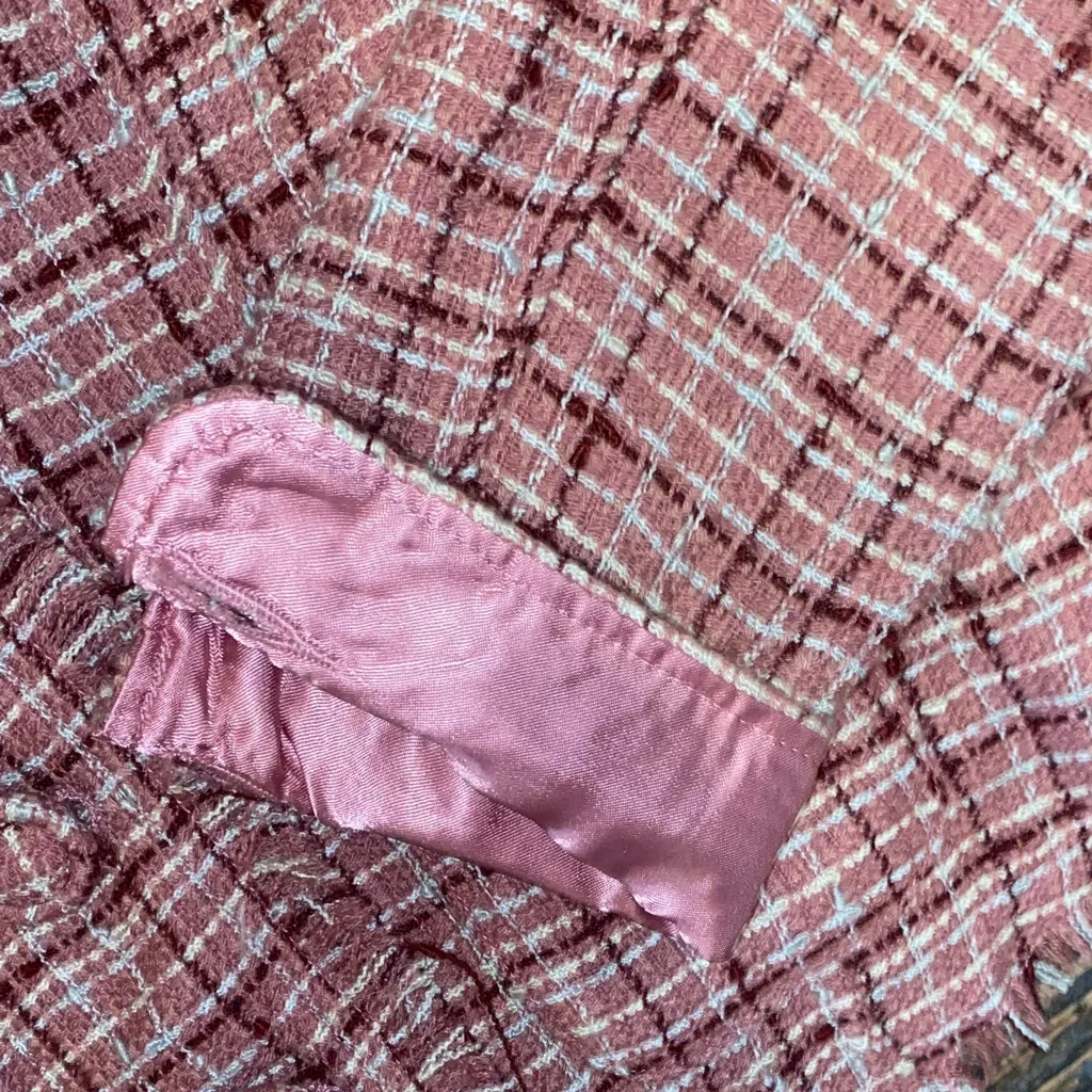 Vintage Steve & Barry's tweed Women's Pink Plaid Blazer - Image 4