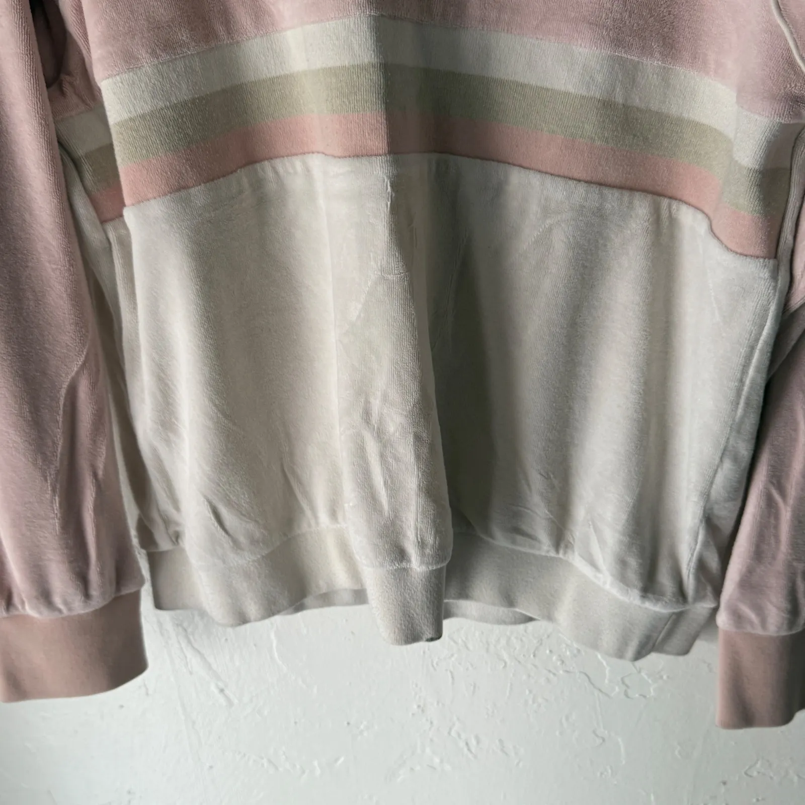 Supreme Y2k Velour Rugby Shirt Pink White Striped Embroidered Logo Size S - Image 4