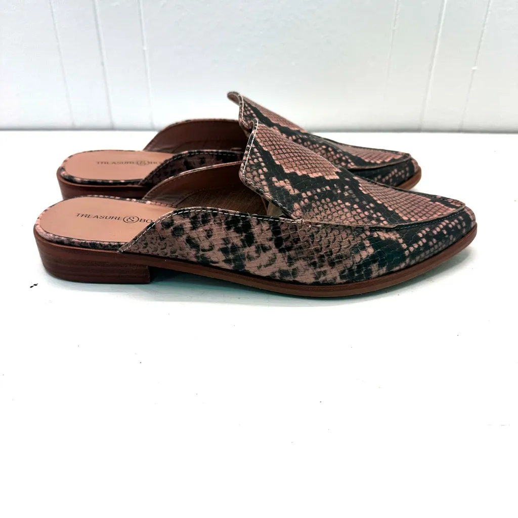 Treasure & Bond Kallie Faux Snakeskin Mules Flats Slides Pink Black Size 7 - Image 3
