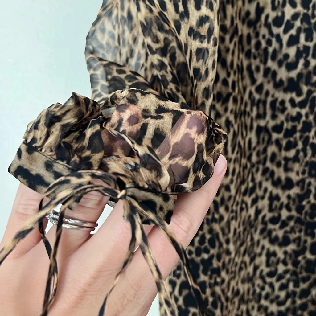 YSL Saint Laurent Women’s 100% Silk Animal Print Long Sleeve Sheer Dress Small - Image 2