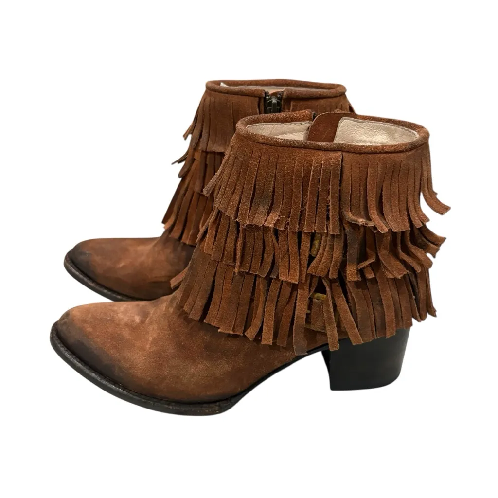 Freebird By Steven Leather Belle Fringe Ankle Boots, Sz 10 Brown - Image 6
