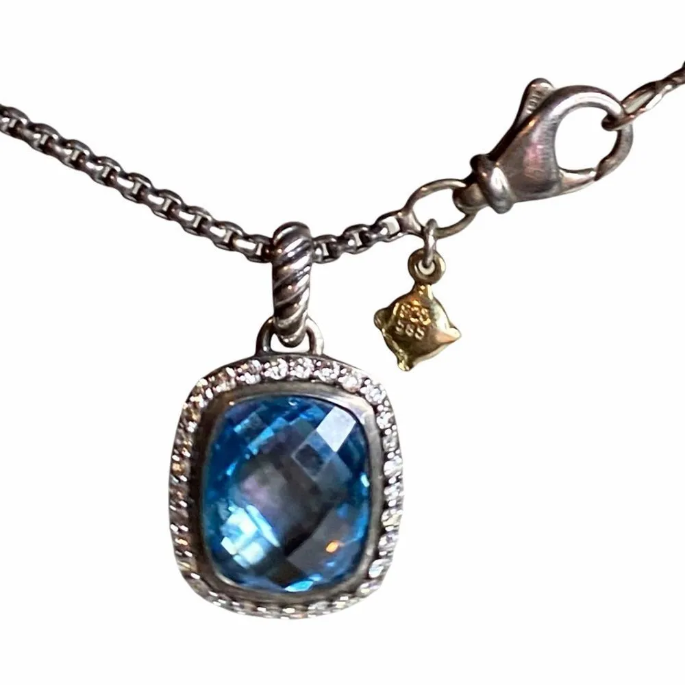 David Yurman Noblesse Blue Topaz 14k + 925 Sterling Silver Pendant Necklace - Image 9