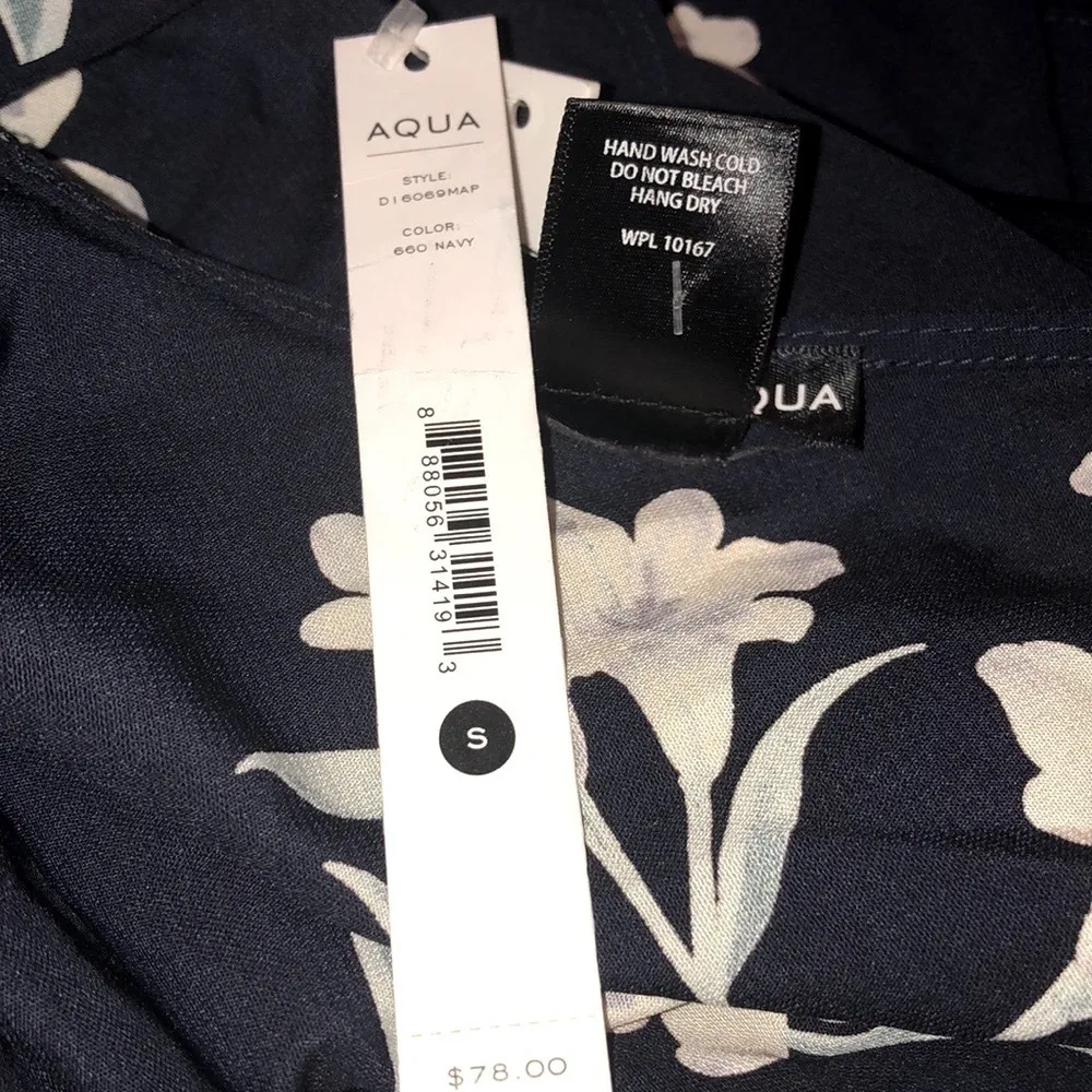 Aqua Floral Navy Blue Dress With Bell Sleeves Bohemian- By Aqua - Image 8