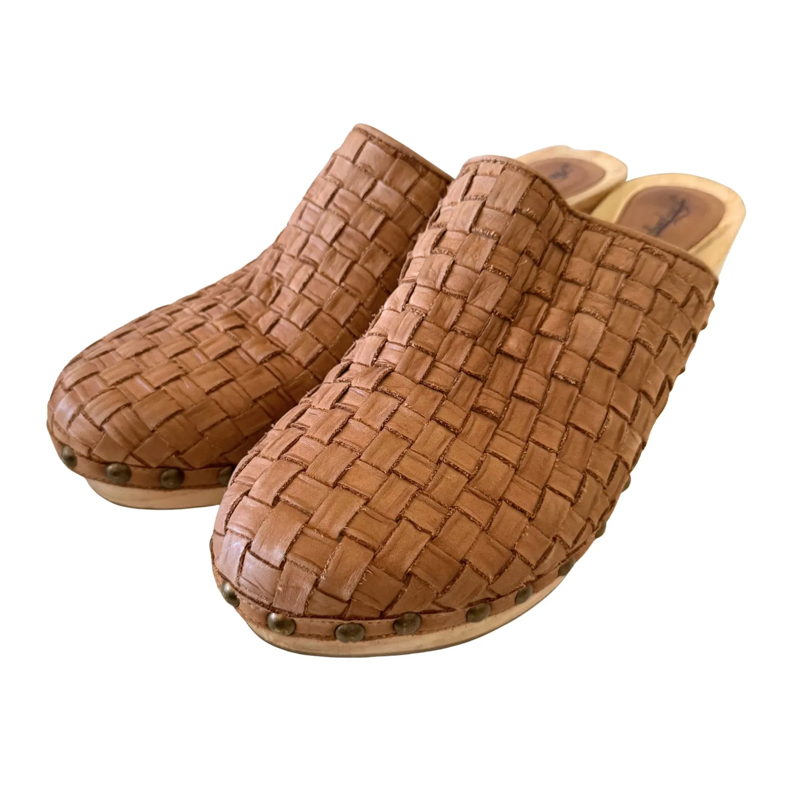 Free People Adelaide Woven Leather Mule Platform Clog Wooden Heel-US 10 / EU 41 - Image 2