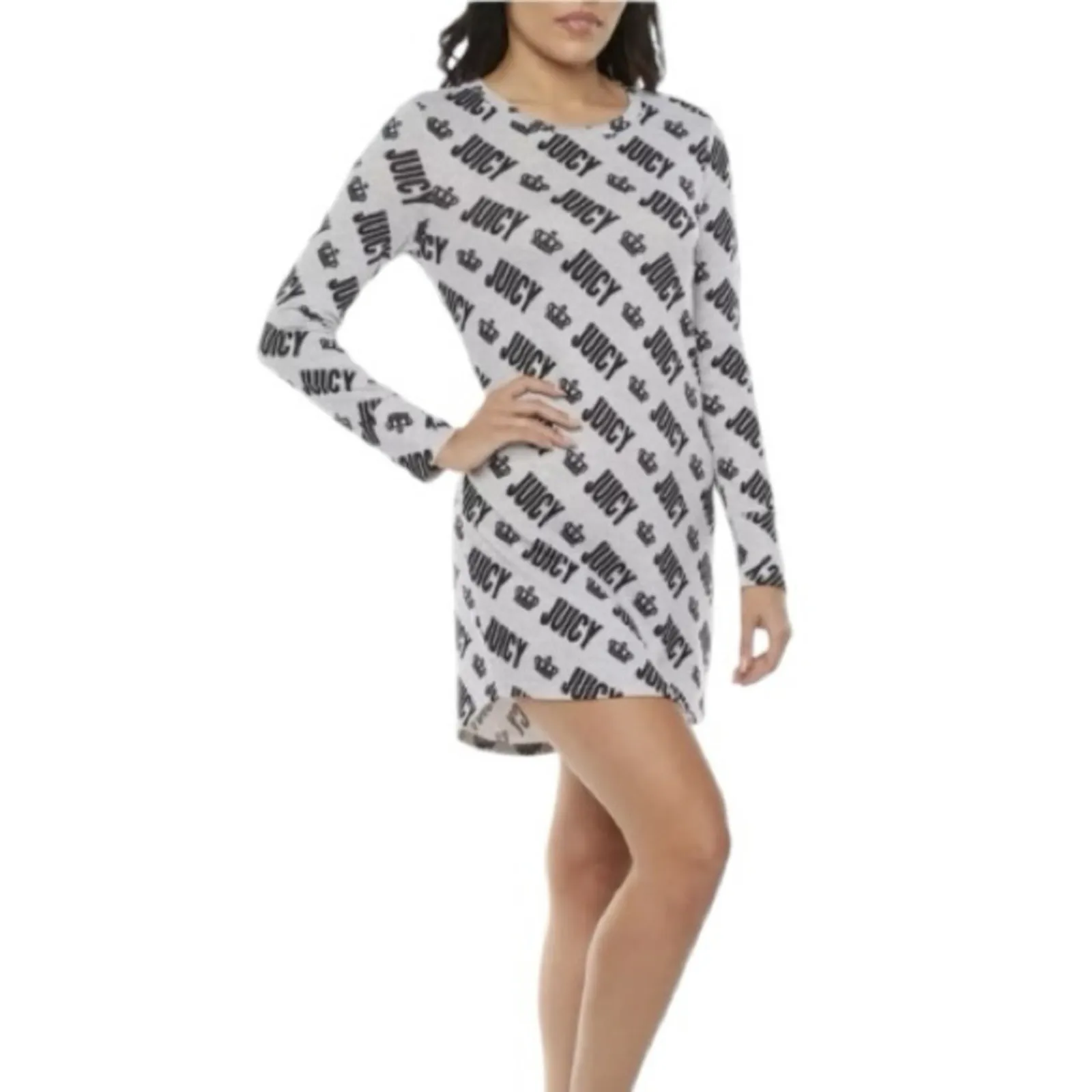 Juicy Couture Heather Grey Long Sleeve Nightshirt Y2K Logo Size M Lounge - Image 10