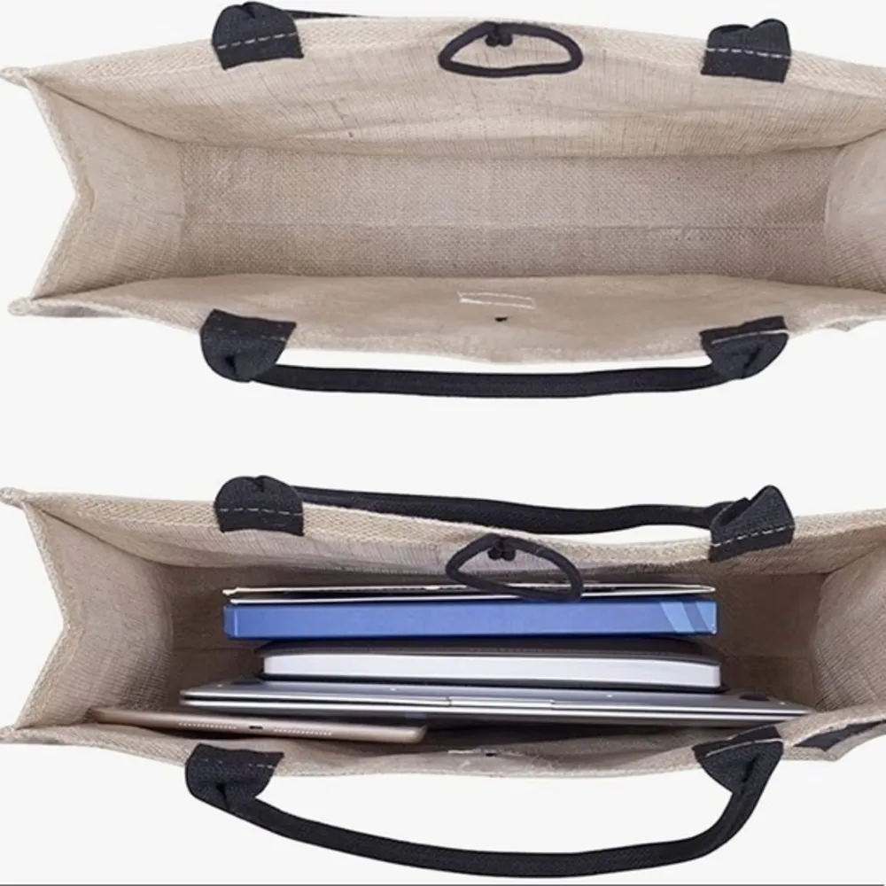 Jute Beach Tote for Women, Reusable Grocery Shopping Bag with Handle boho bag - Image 3