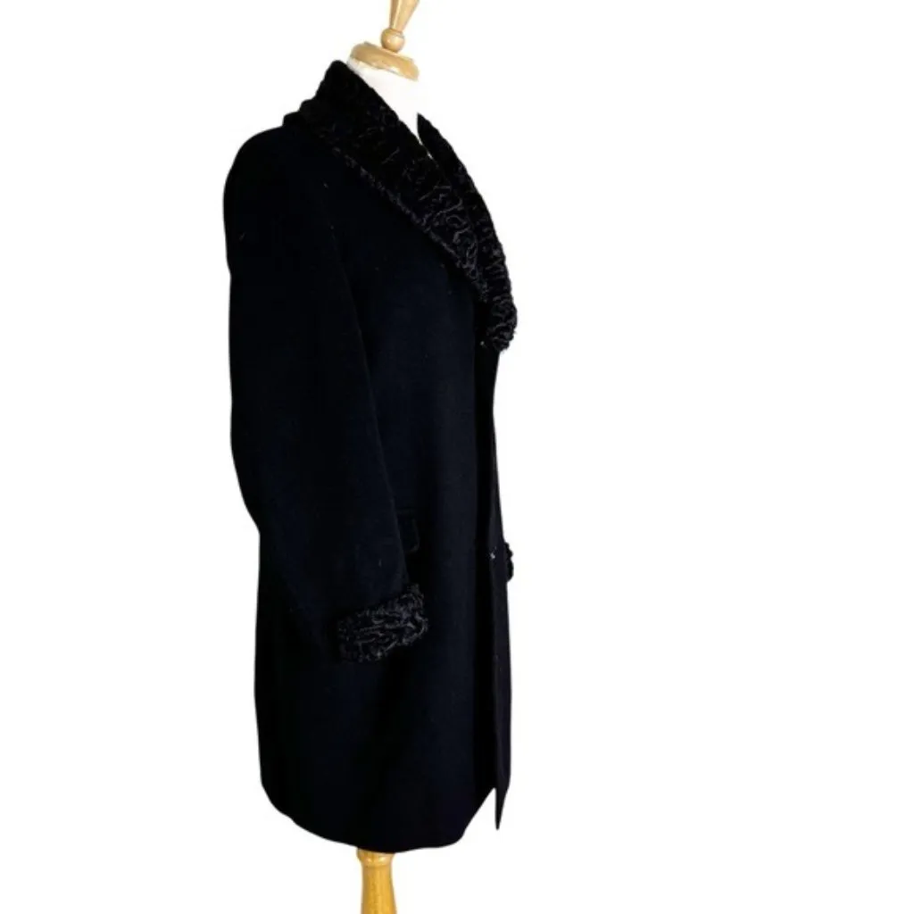 Vintage Cashmere Coat with Persian Lamb Trim 50’s Black Size M Men’s L Women’s Size L - Image 6
