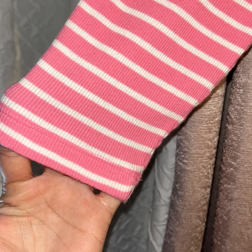 Tommy Hilfiger Size L 3/4 Sleeve Pink Ribbed Striped Top - Image 5