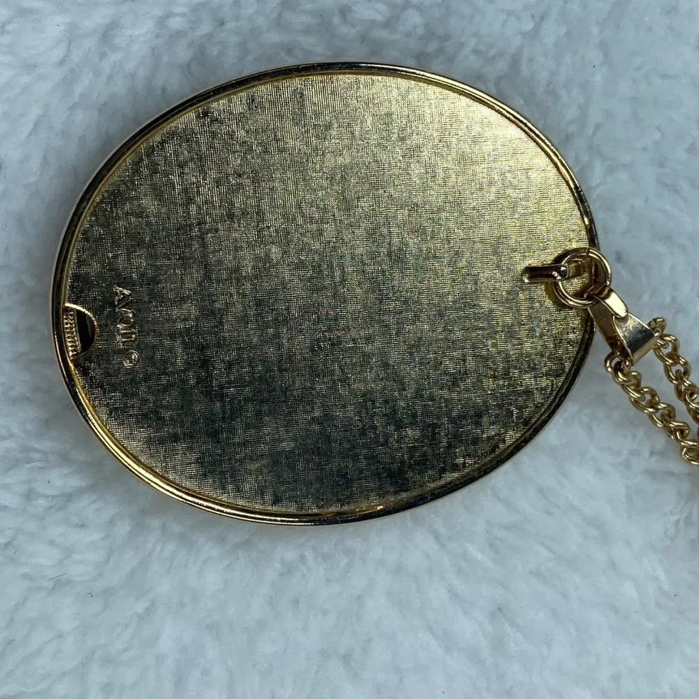 Avon Florentine Painted Oval Flower Pendant Necklace Vintage Gold Tone Framing - Image 5