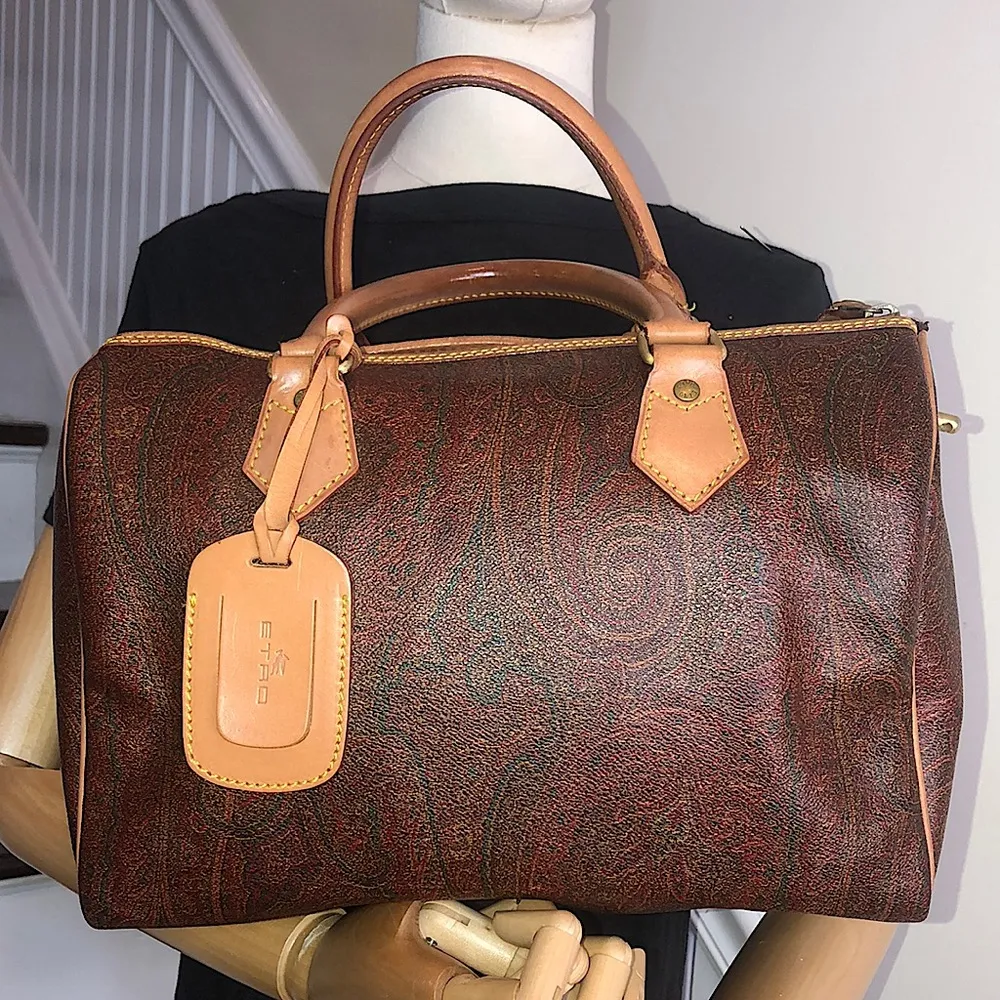 ETRO MILANO Red Paisley Speedy 20 Small Boston Travel Tote Bag Lock and 2 Keys Size 27 - Image 16