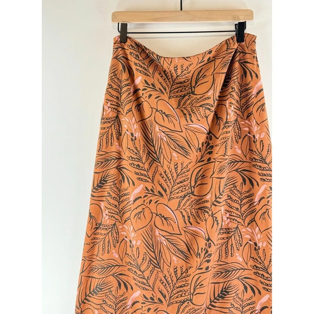 Marine Layer Womens Skirt Brown Ryan Midi Slip Sierra Foliage Tropical Boho 10 - Image 5