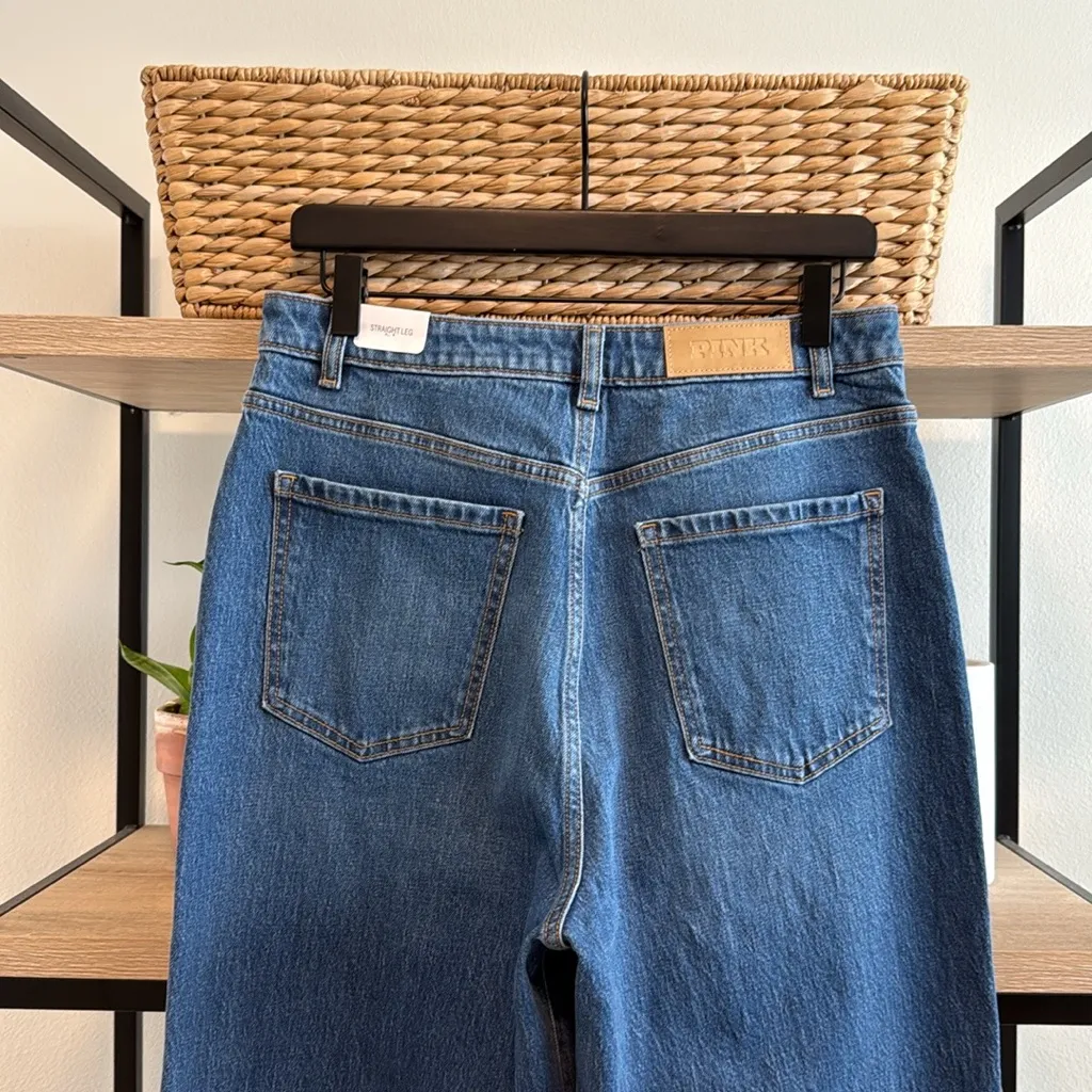 NWT PINK DENIM Victoria's Secret High-Rise Straight Leg Jeans, 12 - Image 6