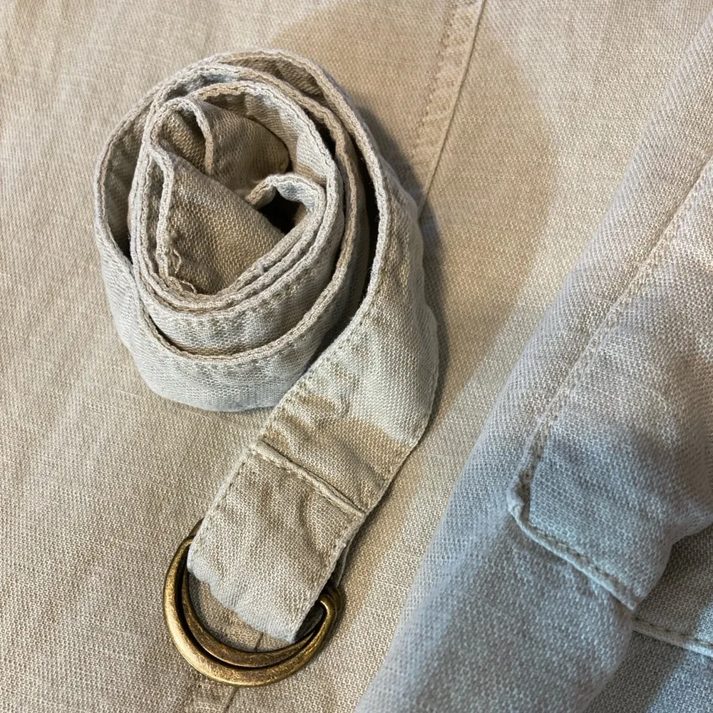 Nicole Miller Linen Lyocell Cuffed Khaki Tan Tapered Straight Leg Cargo Pants - Image 12