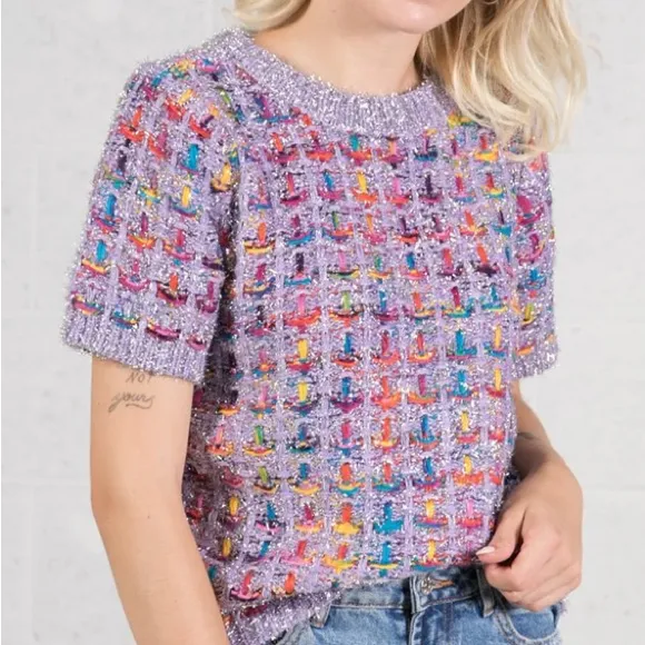 Very J Multicolor Tweed Blouse - Image 4