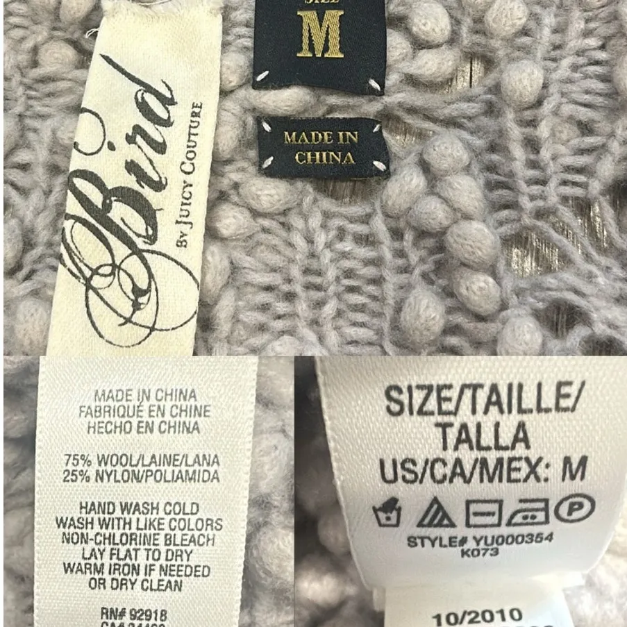 Bird by Juicy Couture Lavender 2010 Popcorn Knit Wool Tunic Sweater Fairy Boho M - Image 8