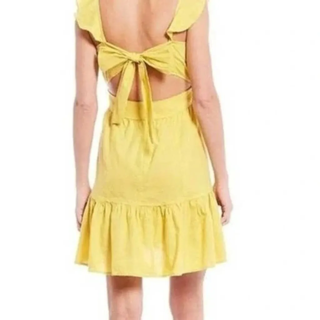 Chelsea & Violet Linen Dress Size Medium Ruffle Open Back Celery Yellow Sz M New - Image 3