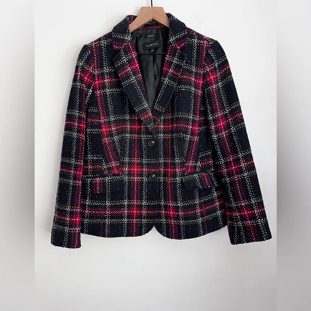 Talbots Aberdeen Red & Black Tartan Plaid Blazer Jacket two button wool blend 12 - Image 3