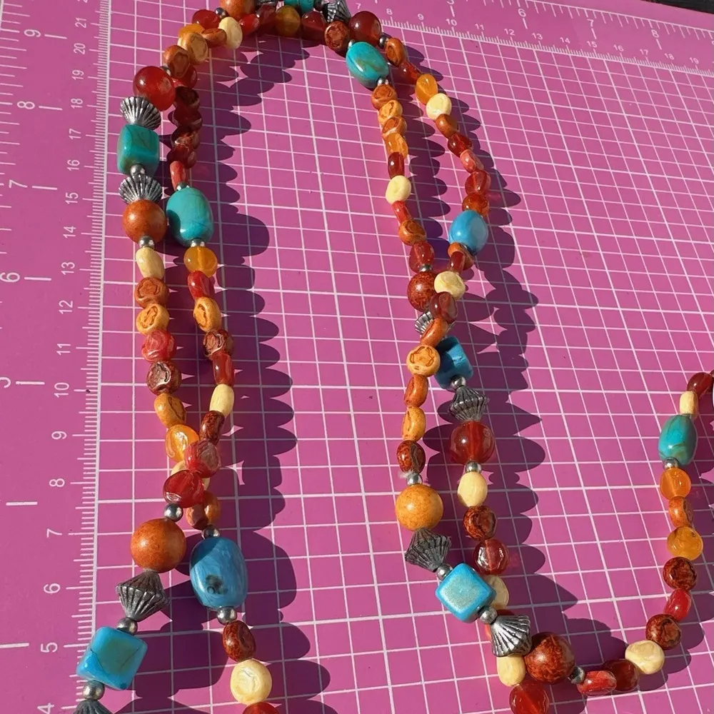 Lucky Brand necklace Amber Tibetan bluestone Sandalwood beads silver diamond 47” - Image 6