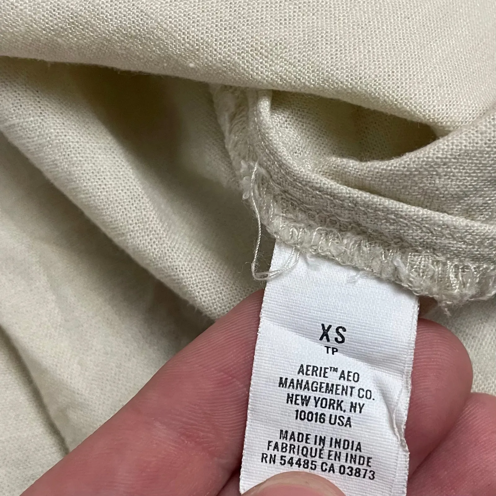 Aerie Linen Blend Button Front Tie Strap Mini Dress XS Cream Smocked Back Summer - Image 5