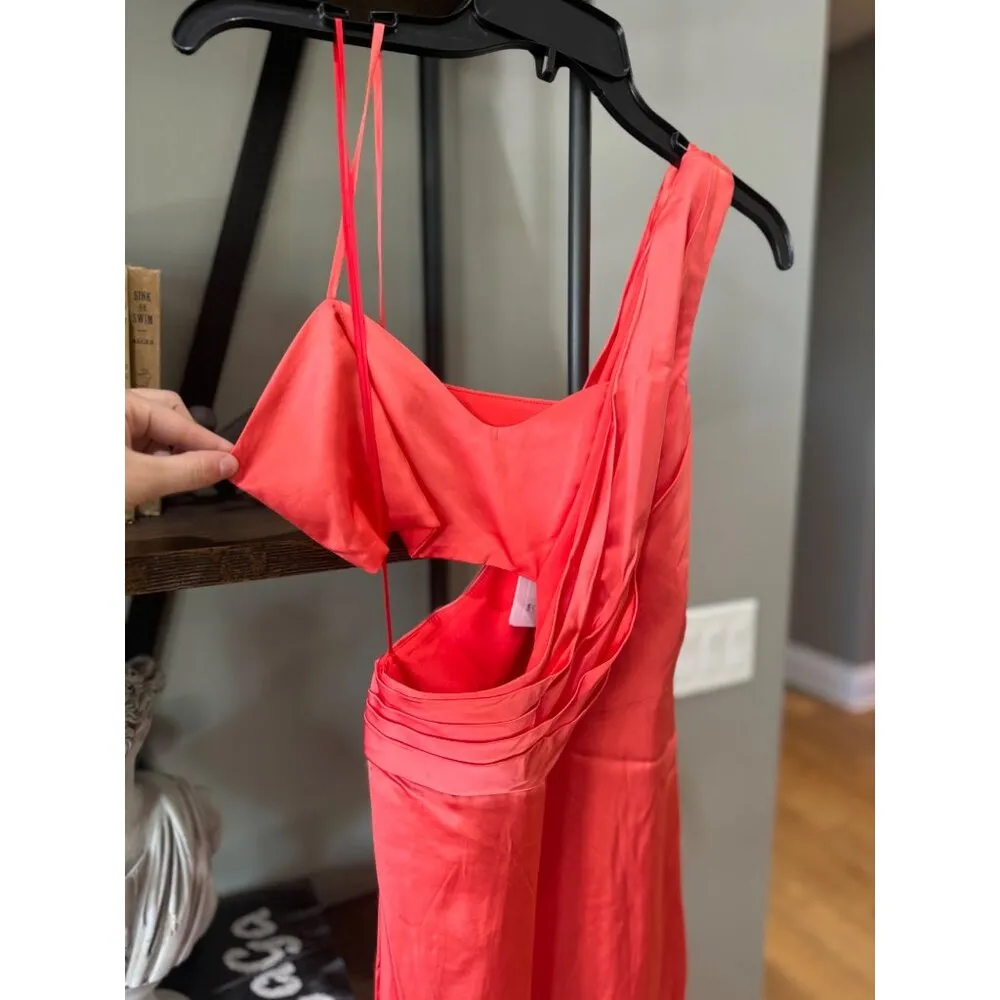 Amur Blynn Satin Cut Out Jumpsuit Spicy Coral Womens Size 2 Red - Image 6