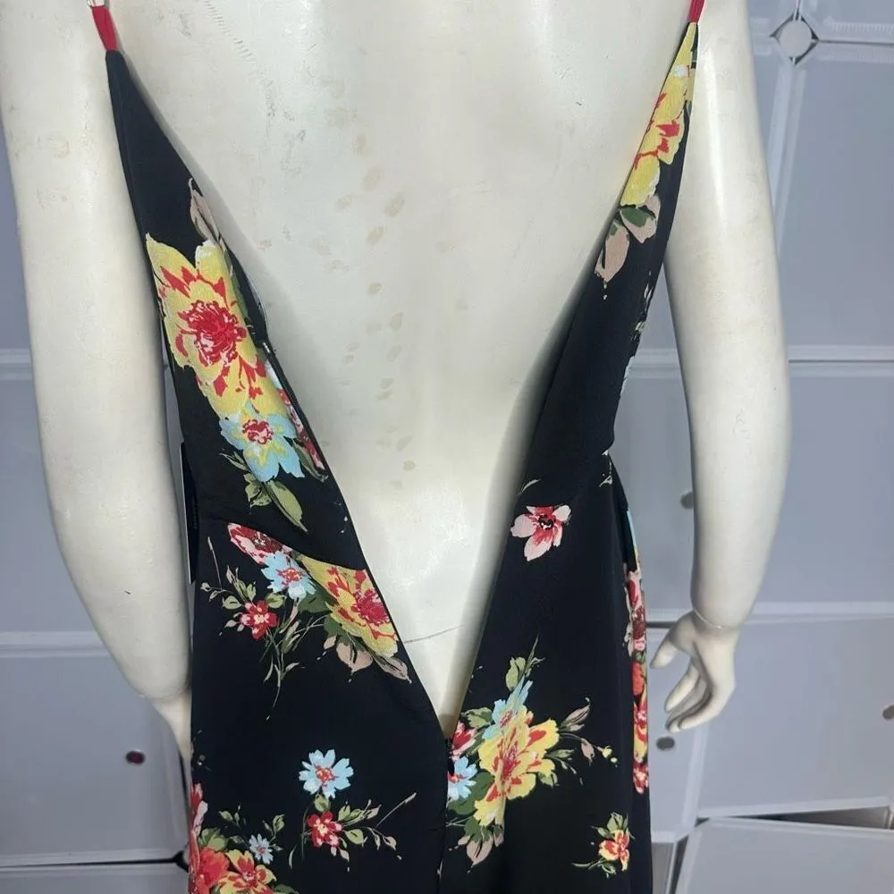 Lulu’s Go Fleur a Twirl Black Floral Print Handkerchief Midi Dress Size Large - Image 10