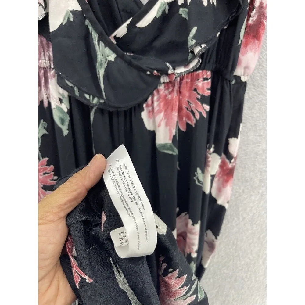 Band of Gypsies Women's Jumpsuit Sleeveless Black Floral Size Medium Surplice - Image 4