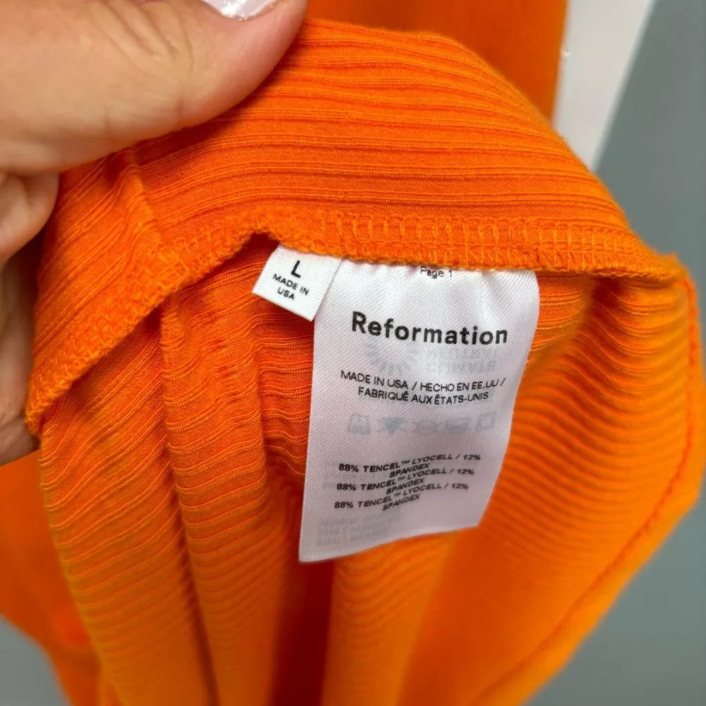 Reformation Lillee Knit Dress Midi Orange Ribbed L - Image 9