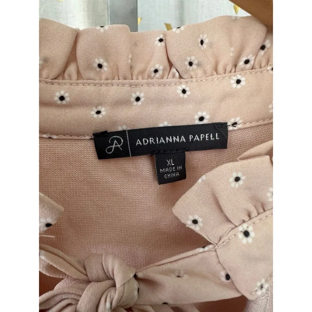 Adrianna Papell Ditsy Daisy Floral Ruffle Tie Neck Faux Layered Sweater XL - Image 5