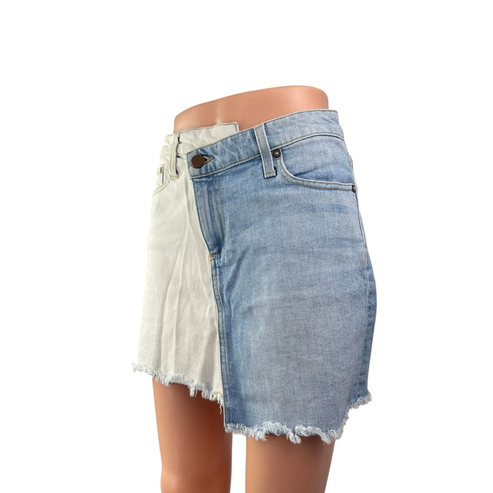 Alice + Olivia White Blue Colorblock Two-tone Asymmetrical Denim Jeans Skirt 26 - Image 2