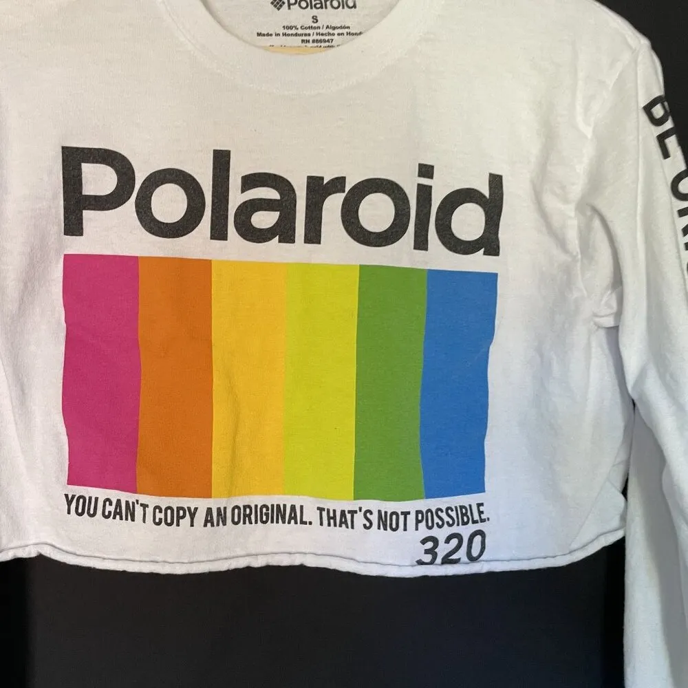 Polaroid be original be polaroid white cropped long sleeved top cotton small - Image 2