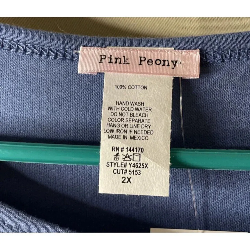 Pink Peony‎ Womens Blue Mushroom Side Tie Size 2X NEW Grow With The Flow T Shirt - Image 3