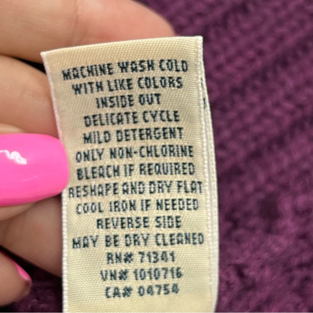 L.L BEAN SWEATER M double cable crewneck chunky knit fisherman eggplant Purple Size M - Image 6