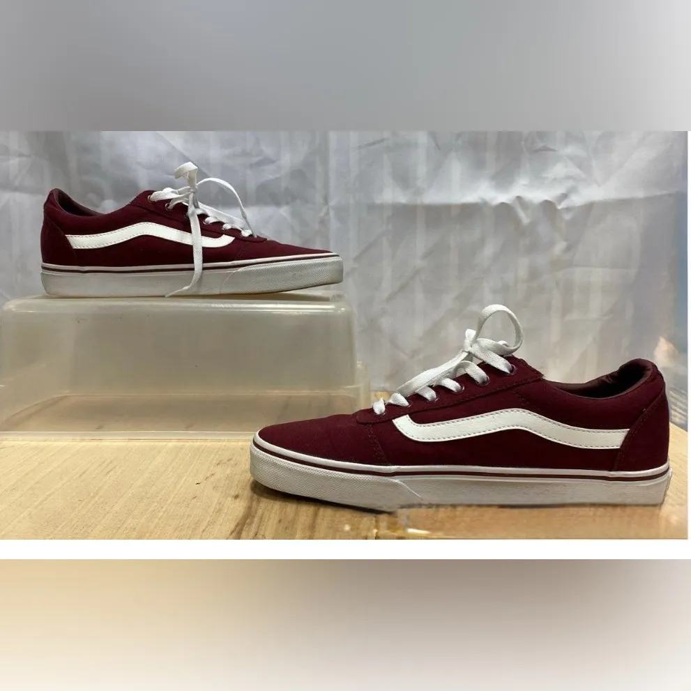 Vans Sneakers Women Size 10 Shoes Maroon Red canvas Old Skool Leather - Image 2